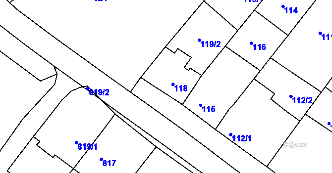 Parcela st. 118 v KÚ Šitbořice, Katastrální mapa