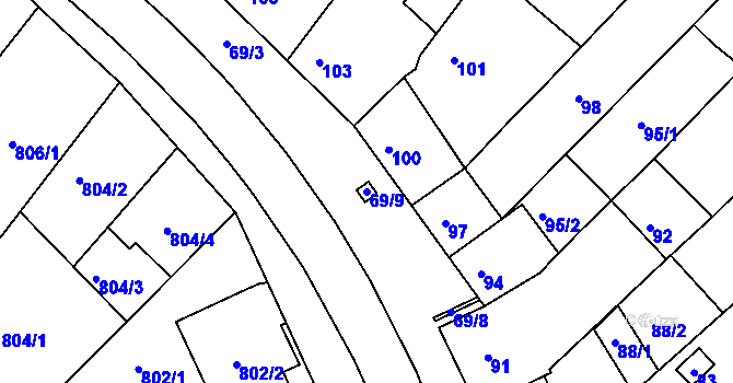 Parcela st. 69/9 v KÚ Šitbořice, Katastrální mapa