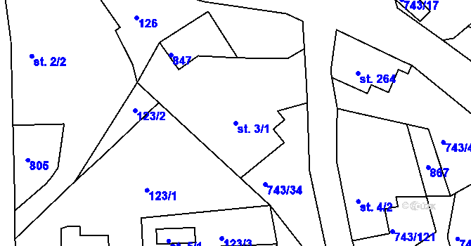Parcela st. 3/1 v KÚ Škrdlovice, Katastrální mapa