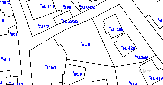 Parcela st. 8 v KÚ Škrdlovice, Katastrální mapa