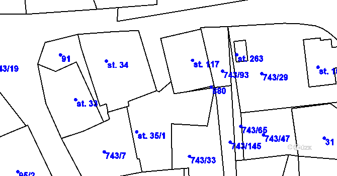 Parcela st. 35/2 v KÚ Škrdlovice, Katastrální mapa