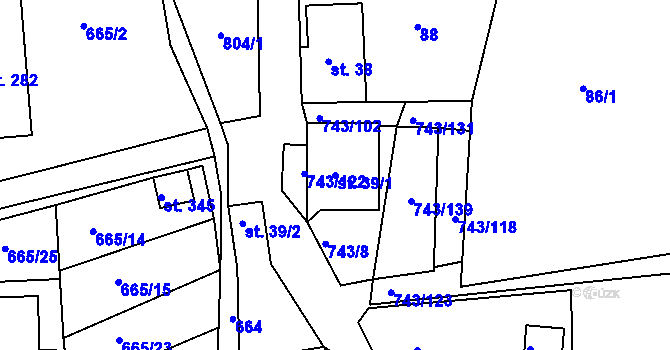 Parcela st. 39/1 v KÚ Škrdlovice, Katastrální mapa