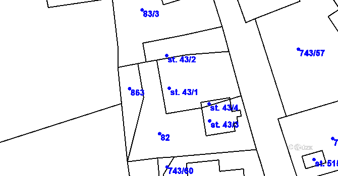 Parcela st. 43/1 v KÚ Škrdlovice, Katastrální mapa