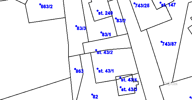 Parcela st. 43/2 v KÚ Škrdlovice, Katastrální mapa