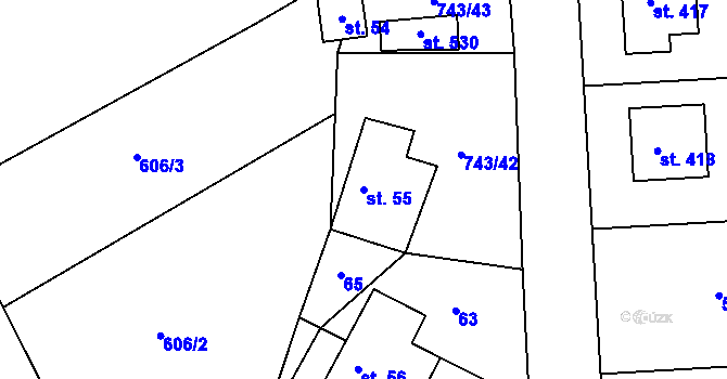 Parcela st. 55 v KÚ Škrdlovice, Katastrální mapa