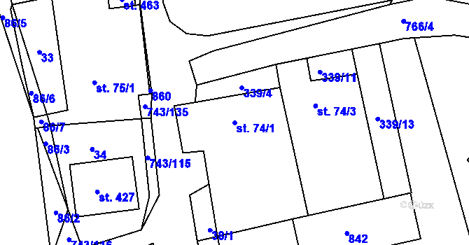 Parcela st. 74/1 v KÚ Škrdlovice, Katastrální mapa