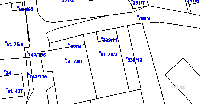 Parcela st. 74/3 v KÚ Škrdlovice, Katastrální mapa