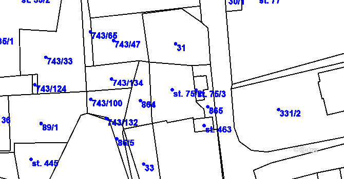 Parcela st. 75/2 v KÚ Škrdlovice, Katastrální mapa