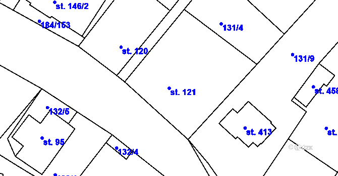 Parcela st. 121 v KÚ Škrdlovice, Katastrální mapa