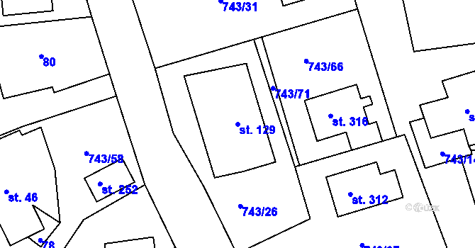 Parcela st. 129 v KÚ Škrdlovice, Katastrální mapa