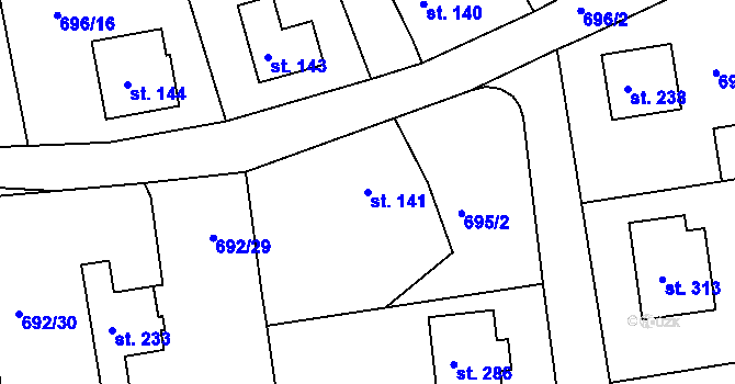 Parcela st. 141 v KÚ Škrdlovice, Katastrální mapa