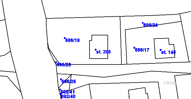 Parcela st. 206 v KÚ Škrdlovice, Katastrální mapa