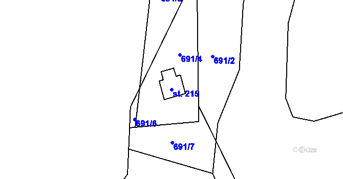 Parcela st. 215 v KÚ Škrdlovice, Katastrální mapa