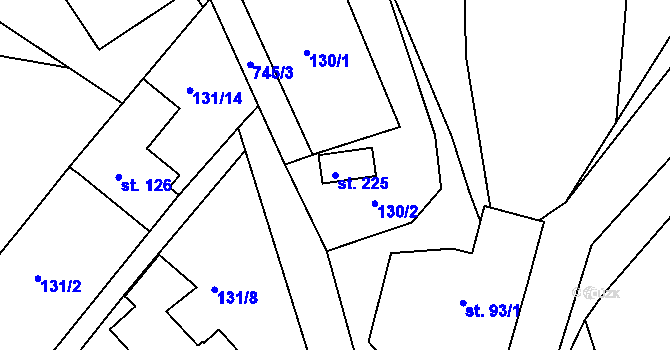 Parcela st. 225 v KÚ Škrdlovice, Katastrální mapa