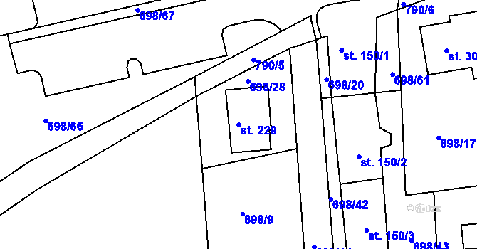 Parcela st. 229 v KÚ Škrdlovice, Katastrální mapa