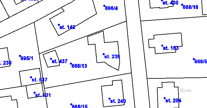 Parcela st. 239 v KÚ Škrdlovice, Katastrální mapa