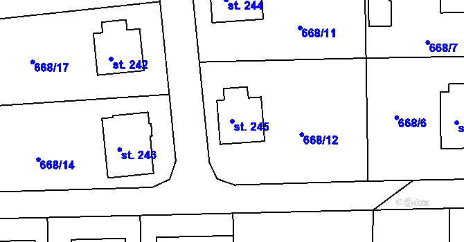Parcela st. 245 v KÚ Škrdlovice, Katastrální mapa