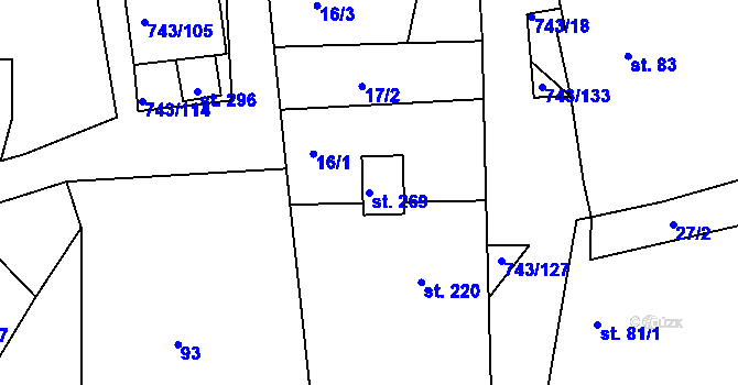 Parcela st. 269 v KÚ Škrdlovice, Katastrální mapa