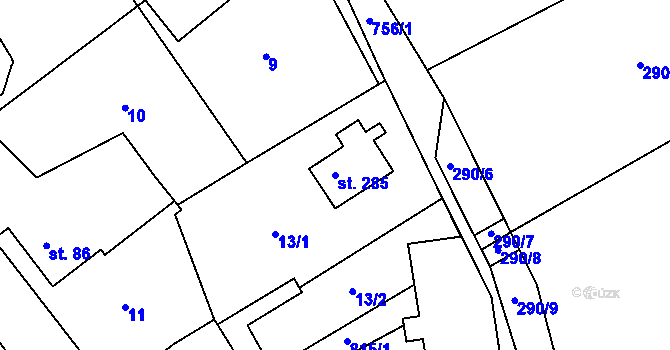 Parcela st. 285 v KÚ Škrdlovice, Katastrální mapa