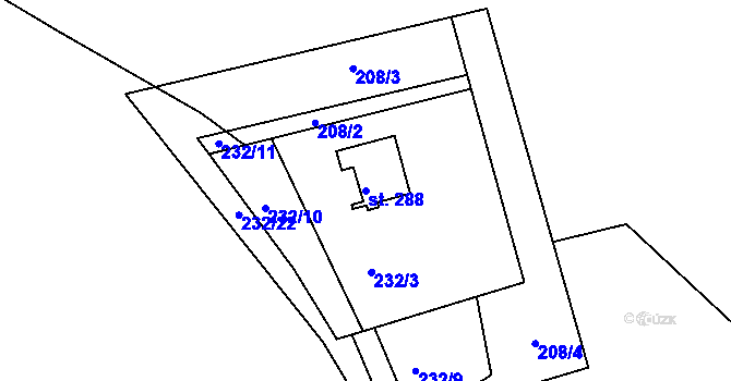 Parcela st. 288 v KÚ Škrdlovice, Katastrální mapa