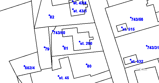 Parcela st. 290 v KÚ Škrdlovice, Katastrální mapa
