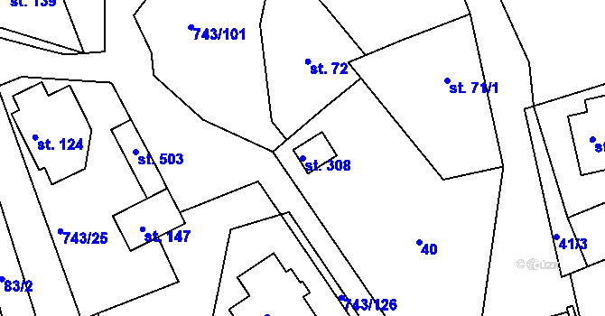 Parcela st. 308 v KÚ Škrdlovice, Katastrální mapa