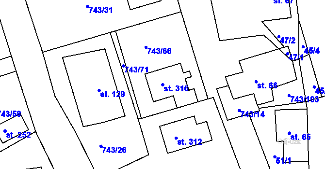 Parcela st. 316 v KÚ Škrdlovice, Katastrální mapa