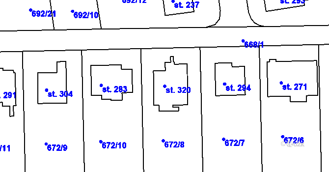 Parcela st. 320 v KÚ Škrdlovice, Katastrální mapa