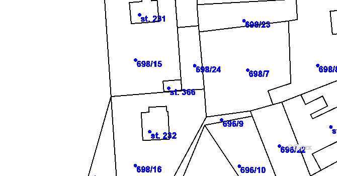 Parcela st. 366 v KÚ Škrdlovice, Katastrální mapa