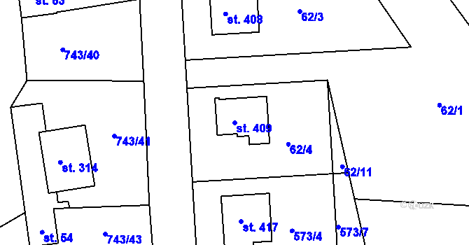 Parcela st. 409 v KÚ Škrdlovice, Katastrální mapa