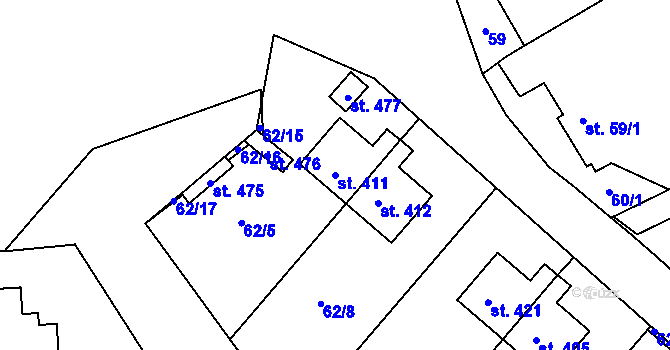 Parcela st. 411 v KÚ Škrdlovice, Katastrální mapa