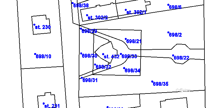 Parcela st. 432 v KÚ Škrdlovice, Katastrální mapa