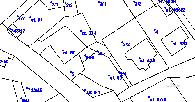 Parcela st. 2/3 v KÚ Škrdlovice, Katastrální mapa