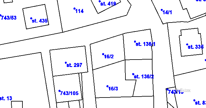Parcela st. 16/2 v KÚ Škrdlovice, Katastrální mapa