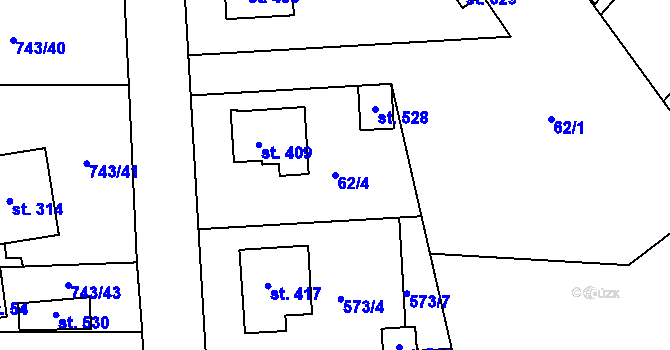 Parcela st. 62/4 v KÚ Škrdlovice, Katastrální mapa