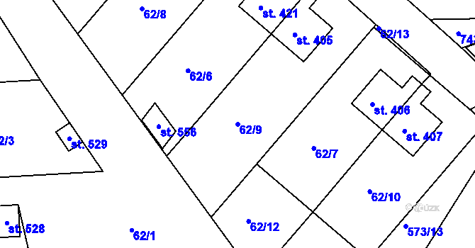 Parcela st. 62/9 v KÚ Škrdlovice, Katastrální mapa