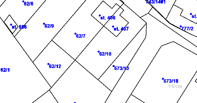 Parcela st. 62/10 v KÚ Škrdlovice, Katastrální mapa