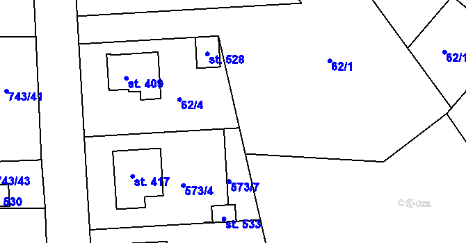 Parcela st. 62/11 v KÚ Škrdlovice, Katastrální mapa