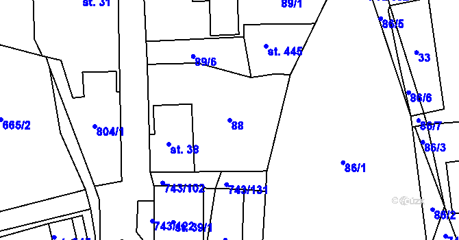 Parcela st. 88 v KÚ Škrdlovice, Katastrální mapa