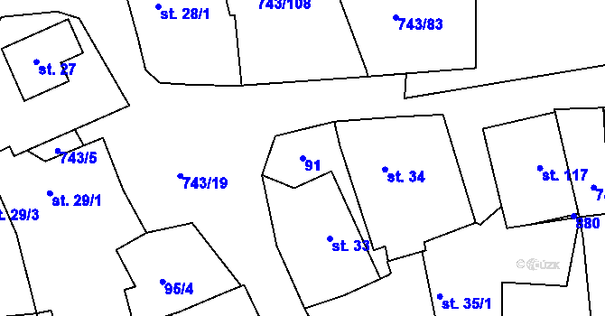 Parcela st. 91 v KÚ Škrdlovice, Katastrální mapa