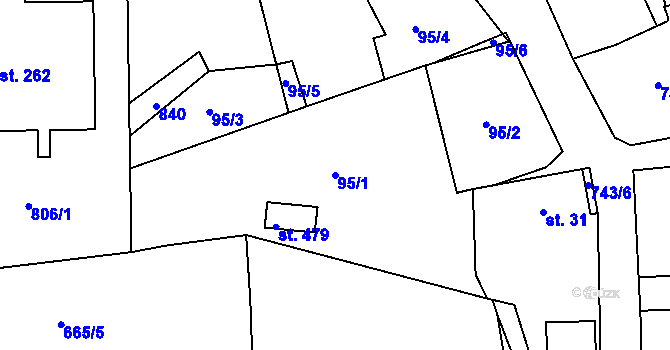 Parcela st. 95/1 v KÚ Škrdlovice, Katastrální mapa