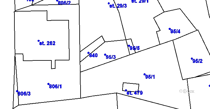 Parcela st. 95/3 v KÚ Škrdlovice, Katastrální mapa