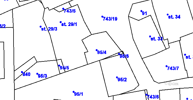 Parcela st. 95/4 v KÚ Škrdlovice, Katastrální mapa