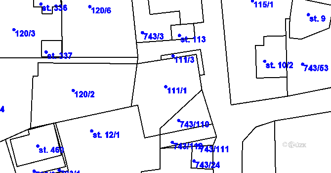 Parcela st. 111/1 v KÚ Škrdlovice, Katastrální mapa