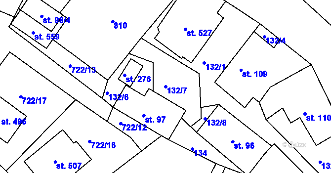 Parcela st. 132/7 v KÚ Škrdlovice, Katastrální mapa
