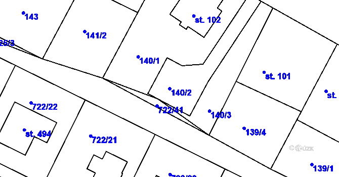 Parcela st. 140/2 v KÚ Škrdlovice, Katastrální mapa