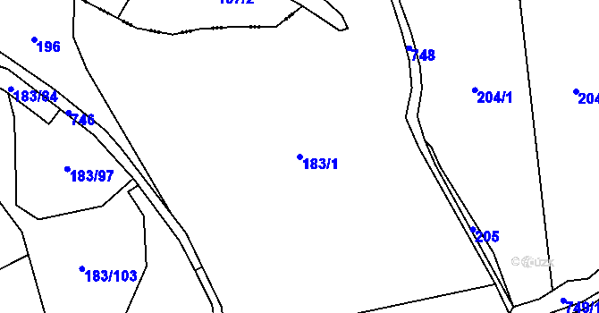 Parcela st. 183/1 v KÚ Škrdlovice, Katastrální mapa