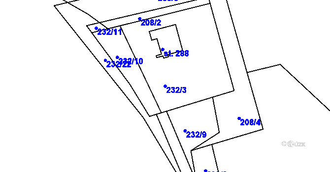 Parcela st. 232/3 v KÚ Škrdlovice, Katastrální mapa