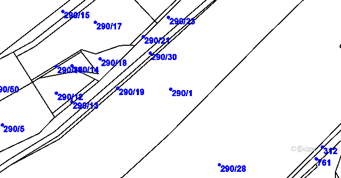 Parcela st. 290/1 v KÚ Škrdlovice, Katastrální mapa