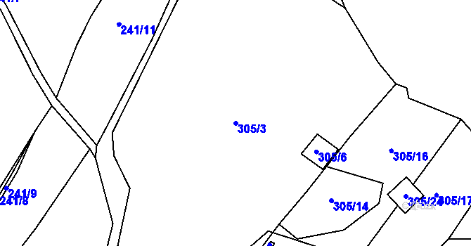 Parcela st. 305/3 v KÚ Škrdlovice, Katastrální mapa